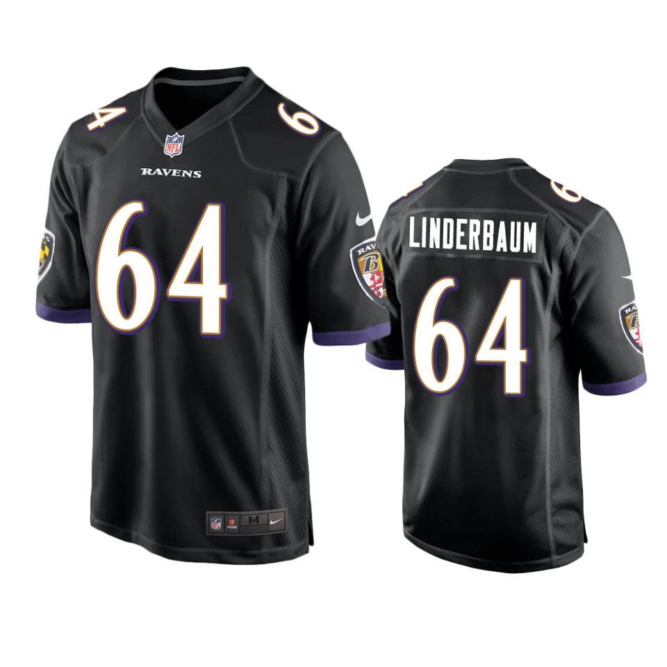 tyler linderbaum ravens black game jersey  