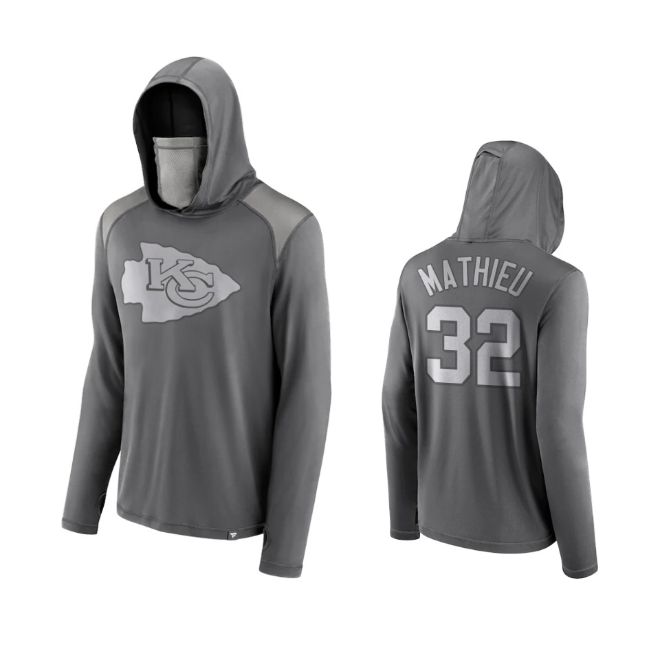 tyrann mathieu chiefs gray rally on transitional face covering hoodie