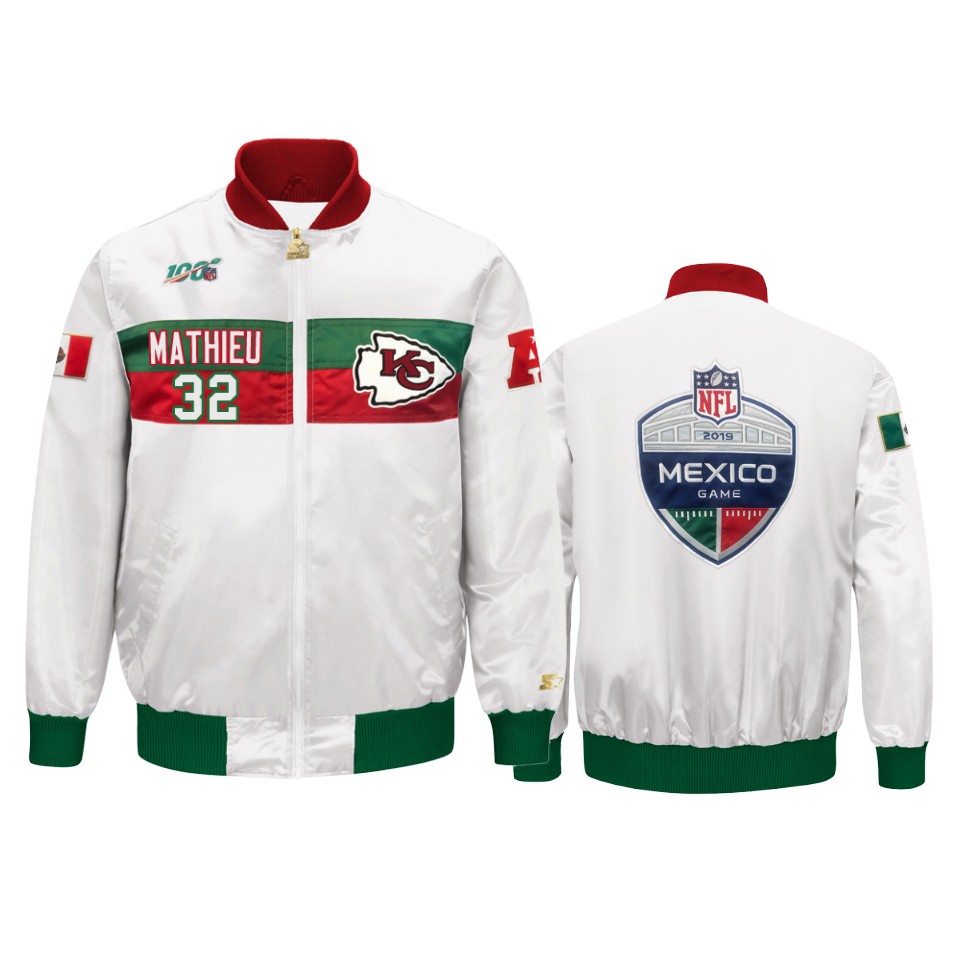 tyrann mathieu chiefs white 2019 nfl mexico game nfl 100 full zip jacket