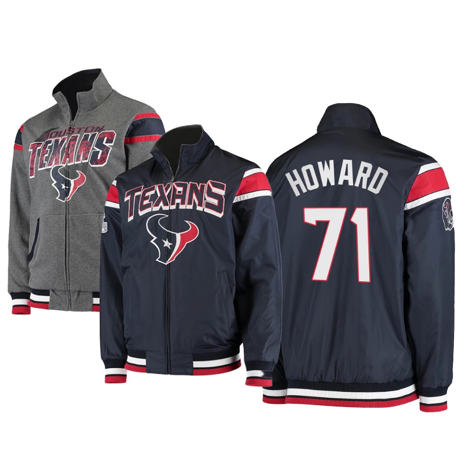 tytus howard texans navy charcoal offside reversible full zip jacket
