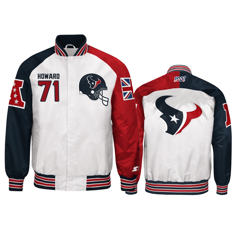 tytus howard texans white 2019 nfl london game nfl 100 full zip jacket