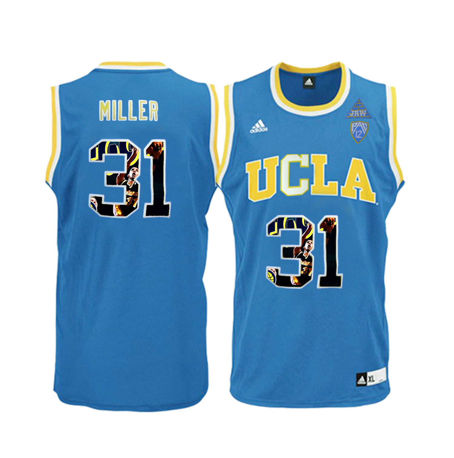 ucla bruins 31 reggie miller blue basketball jersey with player pictorial