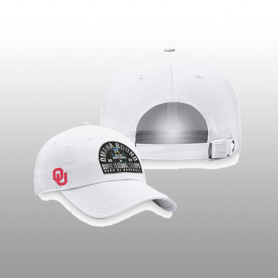 unisex oklahoma sooners white 2022 ncaa baseball super regional champs locker room adjustable hat