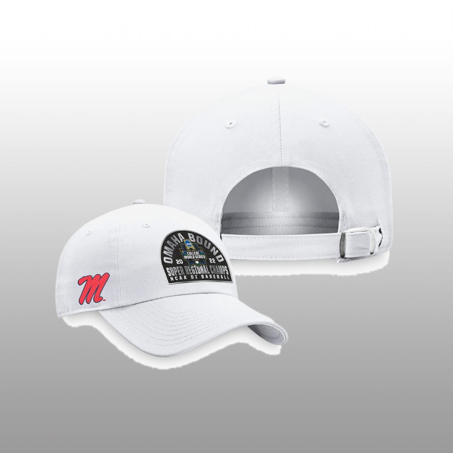 unisex ole miss rebels white 2022 ncaa baseball super regional champs locker room adjustable hat
