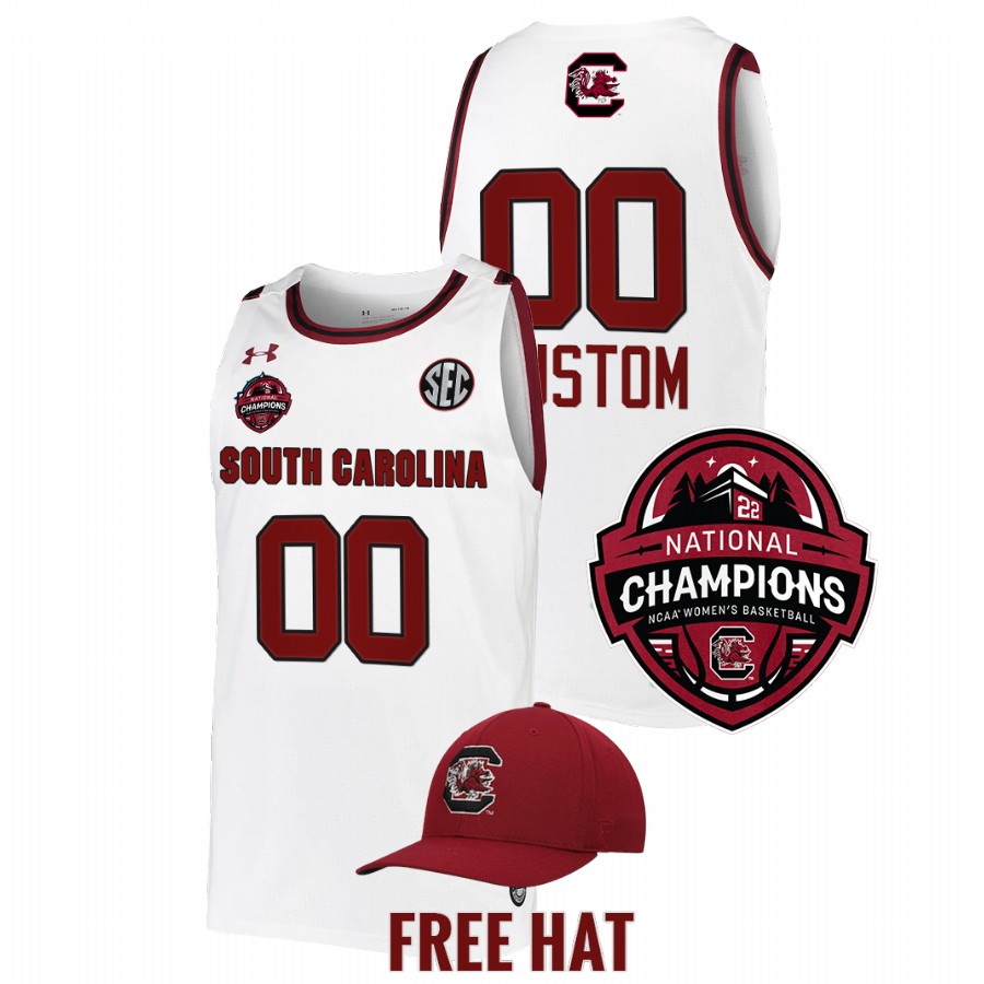 unisex south carolina gamecocks custom 2022 ncaa women's basketball national champions white jersey