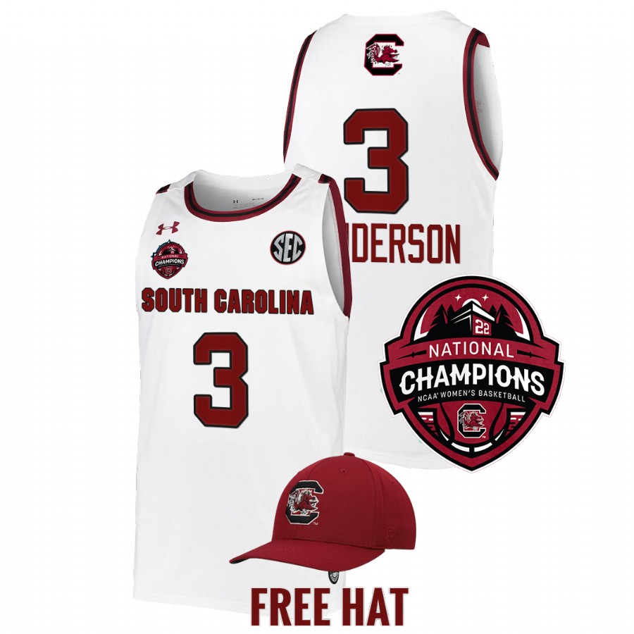 unisex south carolina gamecocks destanni henderson 2022 ncaa women's basketball national champions white jersey