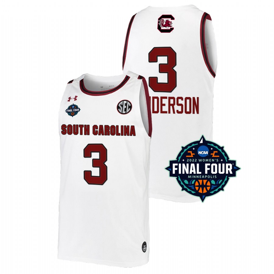 unisex south carolina gamecocks destanni henderson white 2022 march madness final four ncaa women's basketball jersey