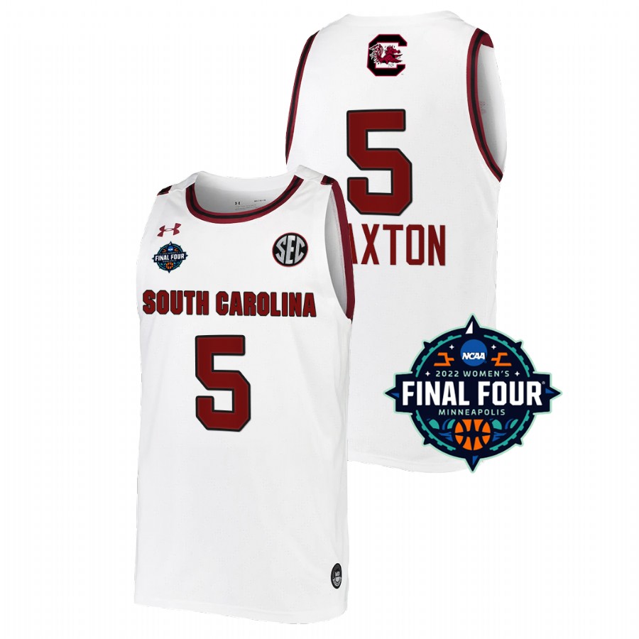 unisex south carolina gamecocks victaria saxton white 2022 march madness final four ncaa women's basketball jersey