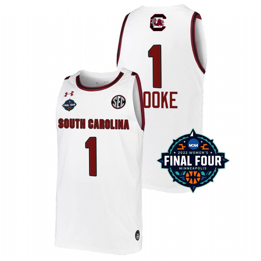 unisex south carolina gamecocks zia cooke white 2022 march madness final four ncaa women's basketball jersey