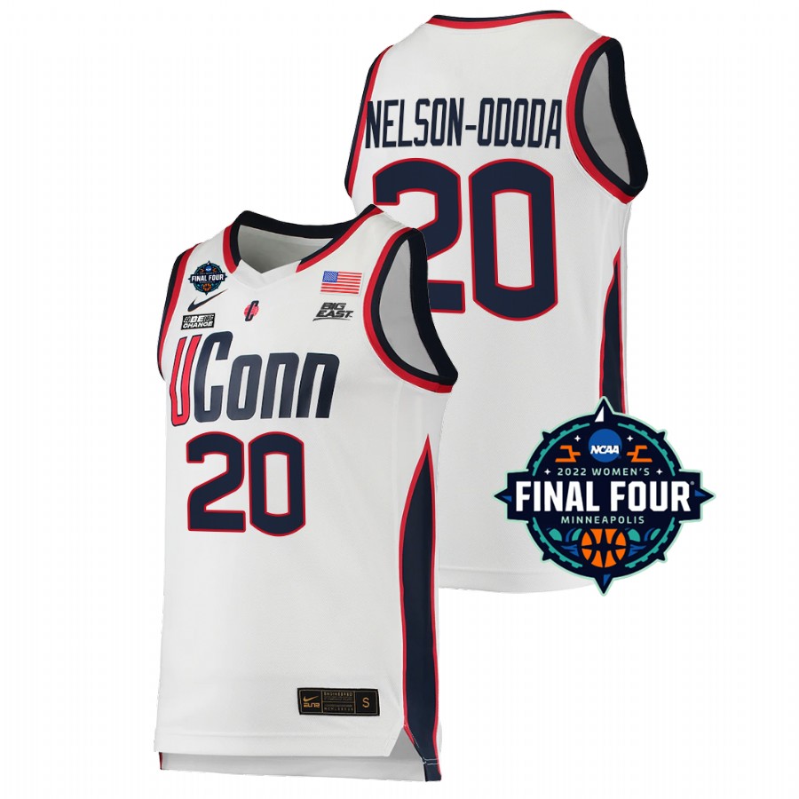 unisex uconn huskies 2022 march madness final four ncaa women's basketball olivia nelson ododa white jersey