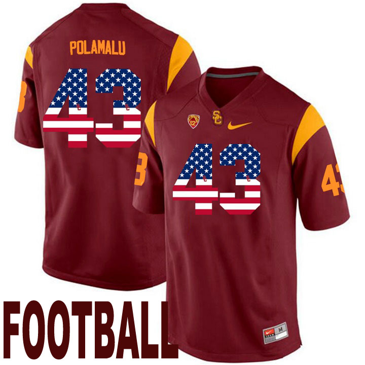usc trojans maroon 43 troy polamalu usa flag college football fashion jersey