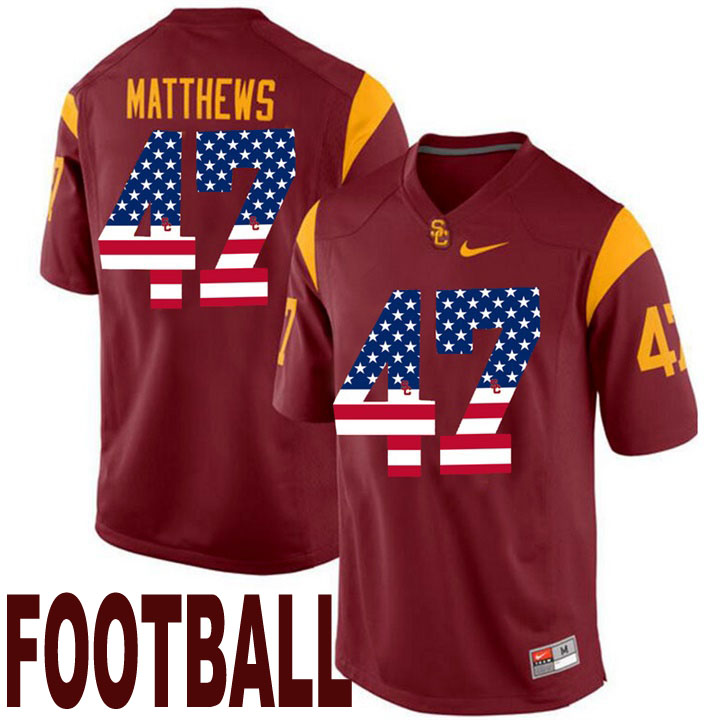 usc trojans maroon 47 clay matthews usa flag college football fashion jersey