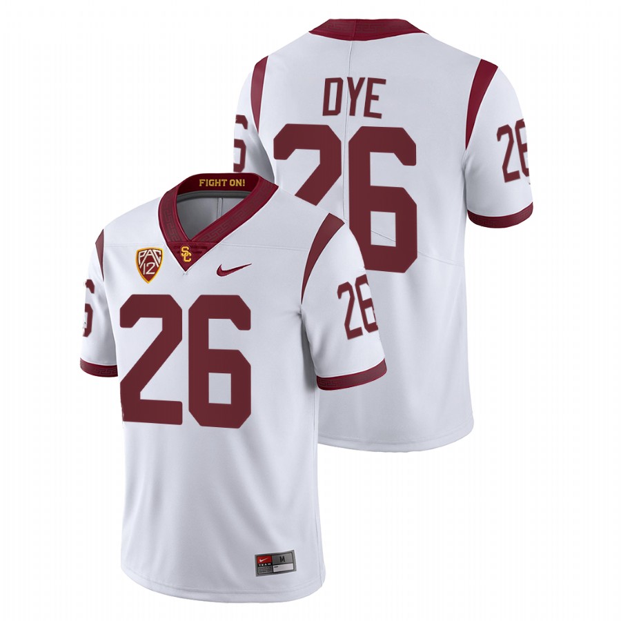usc trojans travis dye white college football fight on jersey