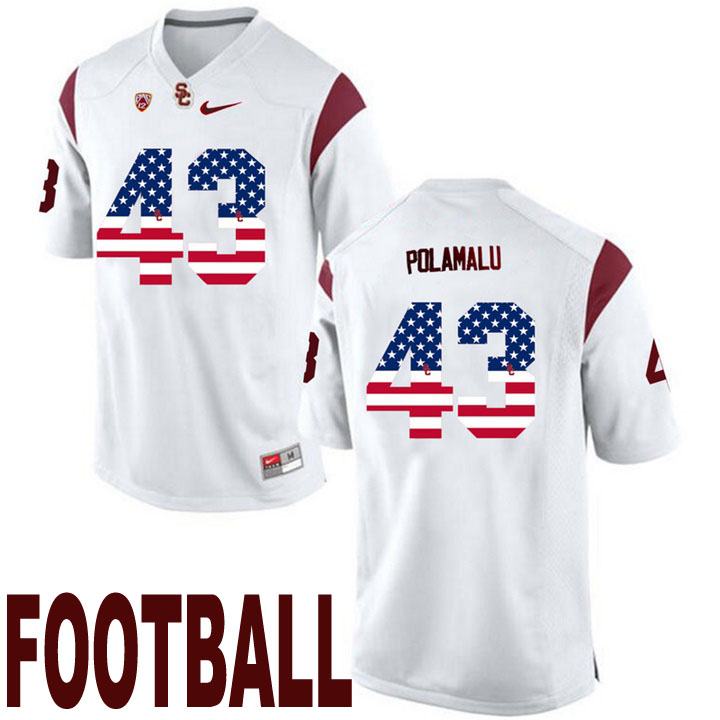 usc trojans white 43 troy polamalu usa flag college football fashion jersey
