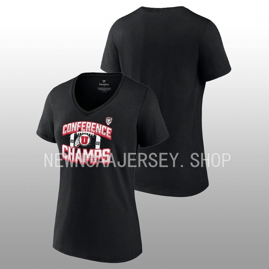 utah utes black 2022 pac 12 football champions v neck t shirt