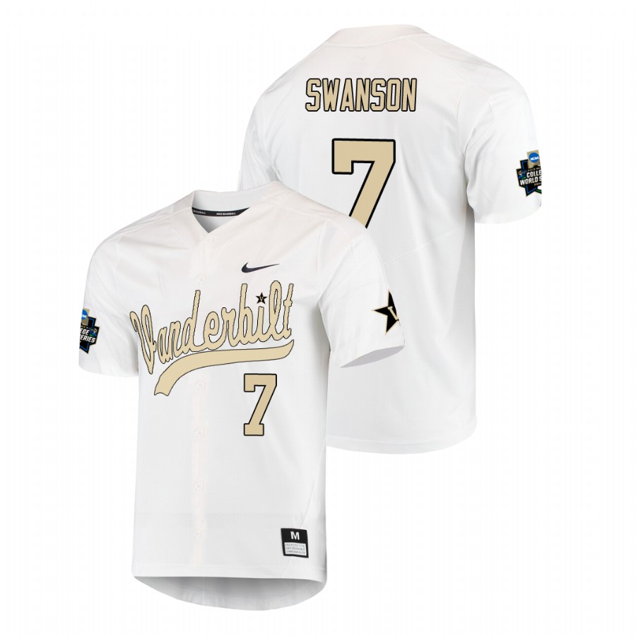 vanderbilt commodores dansby swanson white 2019 ncaa baseball college world series jersey