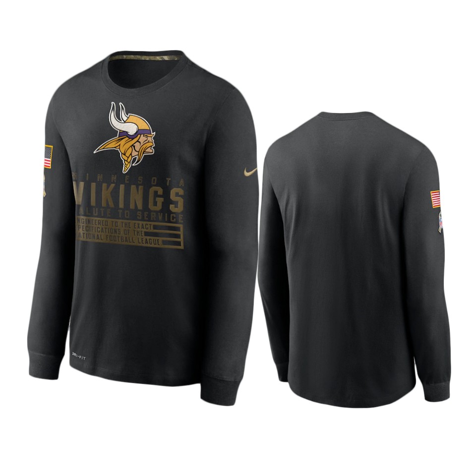 vikings black 2020 salute to service sideline performance long sleeve t shirt