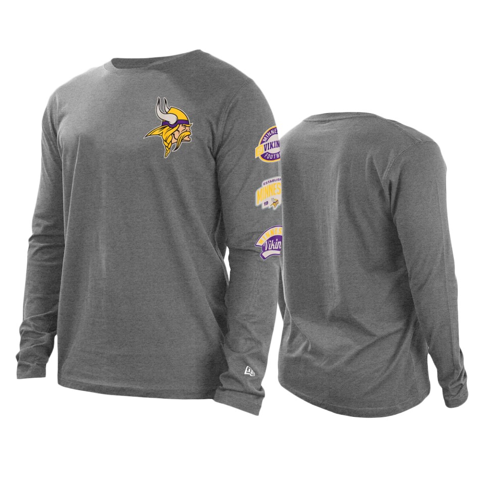 vikings heathered gray hype 2 hit long sleeve t shirt