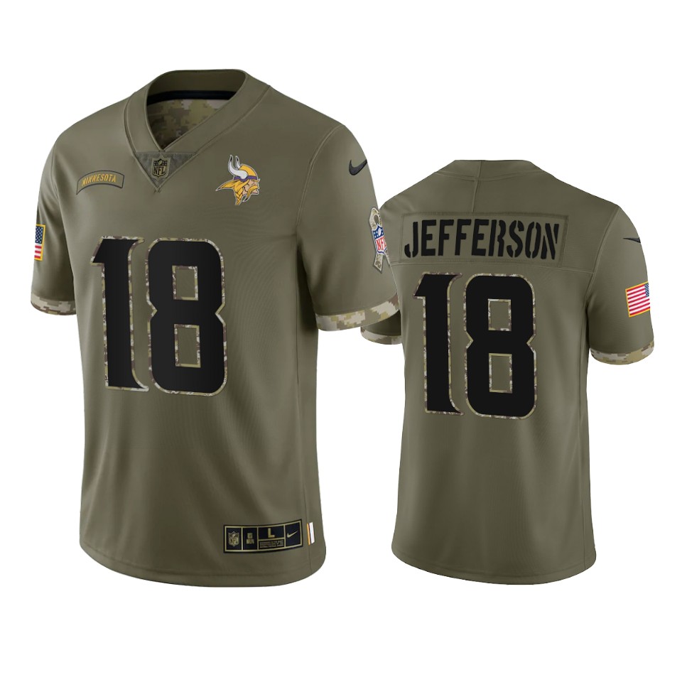 vikings justin jefferson 2022 salute to service olive jersey
