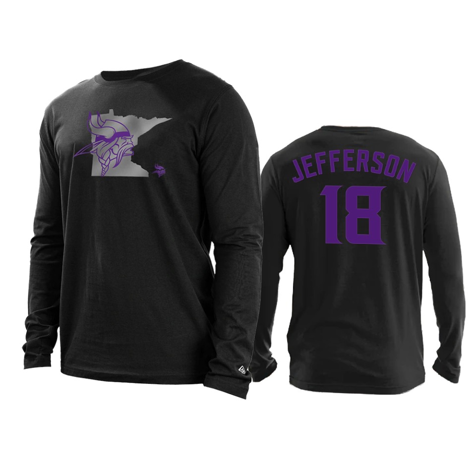 vikings justin jefferson black state long sleeve t shirt