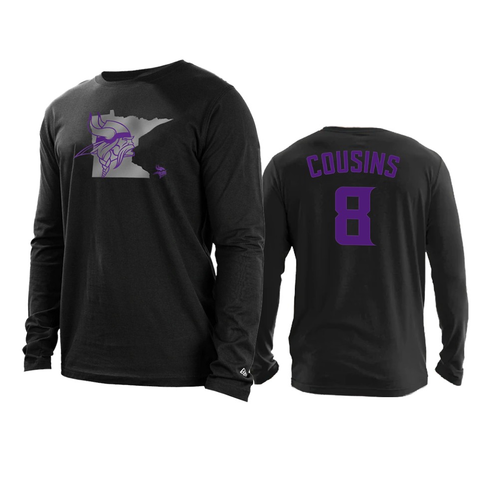 vikings kirk cousins black state long sleeve t shirt