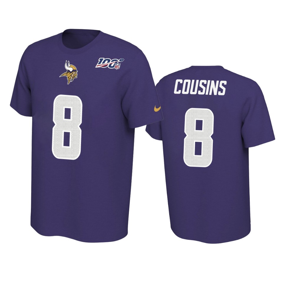 vikings kirk cousins purple player pride 100th season tee