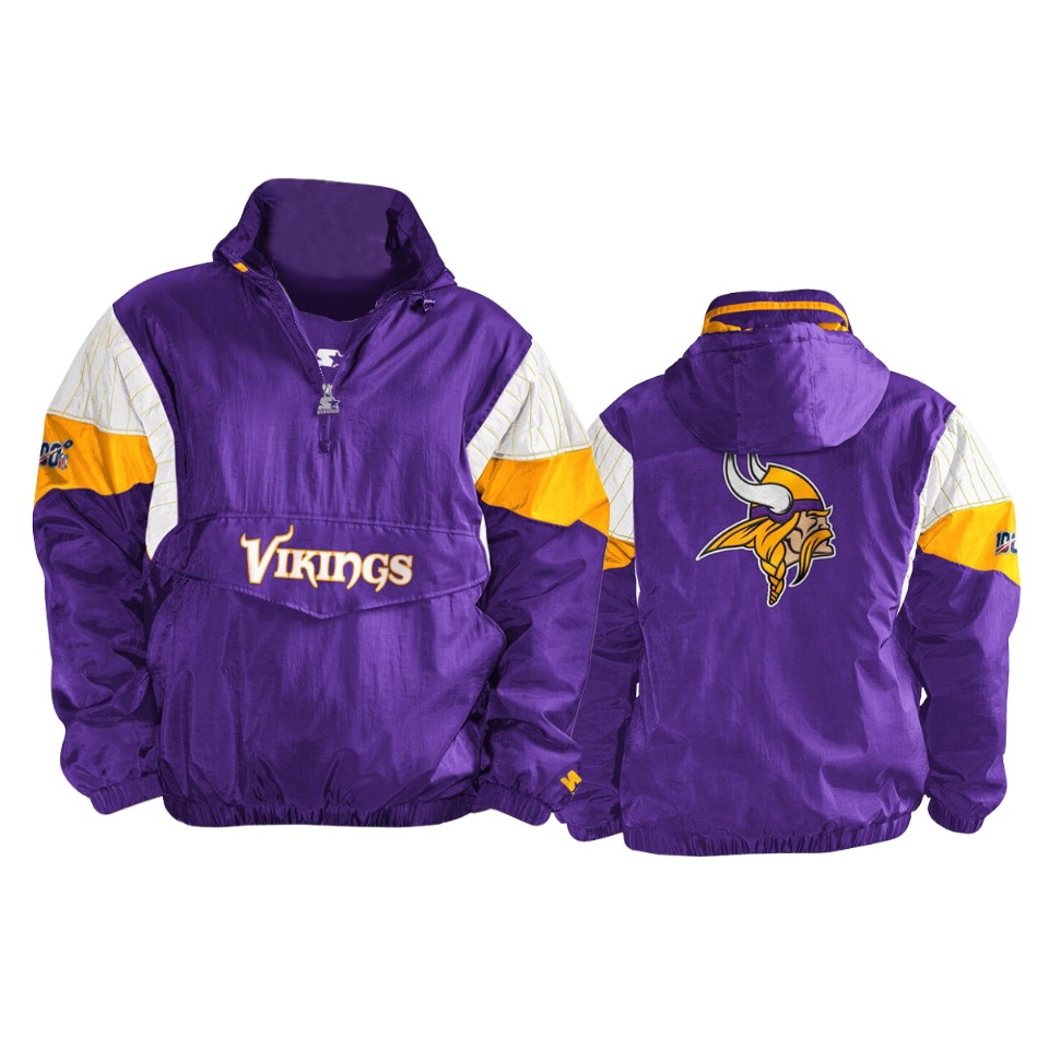 vikings purple yellow 100th season thursday night lights quarter zip breakaway jacket