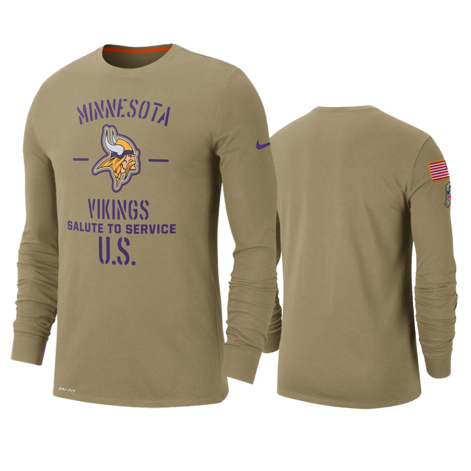 vikings tan 2019 salute to service sideline long sleeve t shirt