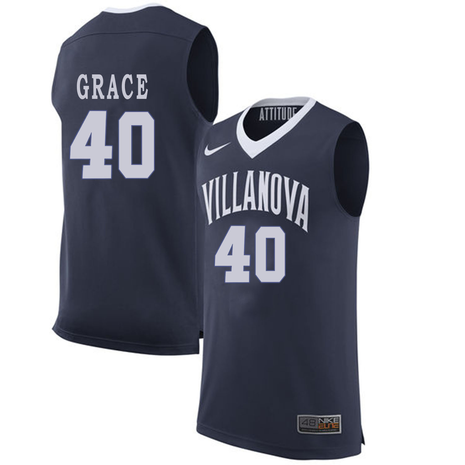villanova wildcats denny grace navy blue college basketball jersey