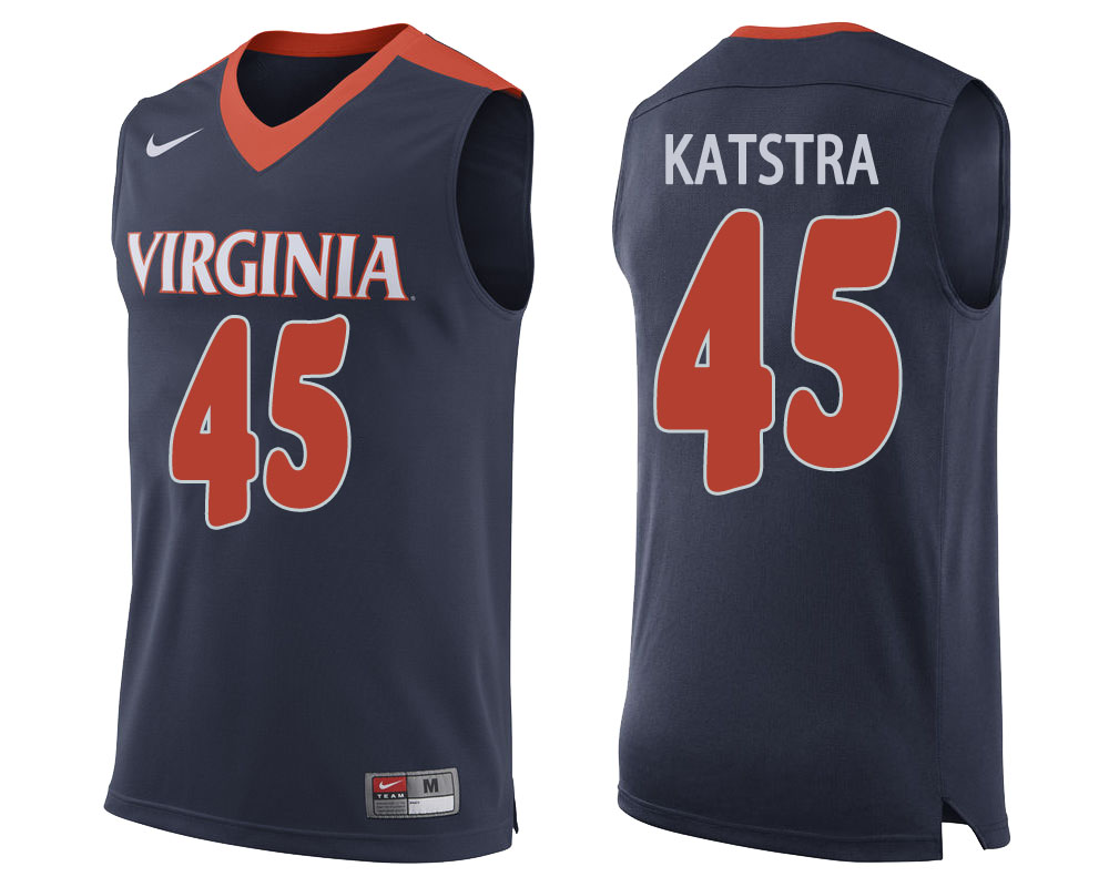 virginia cavaliers austin katstra navy college basketball jersey