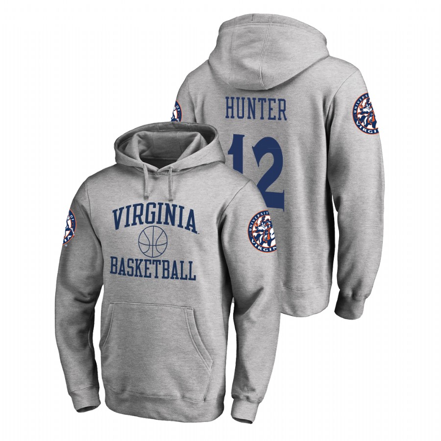 virginia cavaliers college basketball de'andre hunter heathered gray in bounds men's hoodie