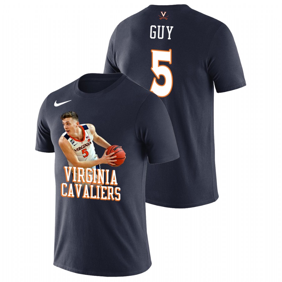 virginia cavaliers college basketball kyle guy navy player art men's t shirt
