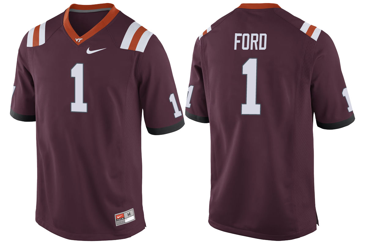virginia tech hokies maroon isaiah ford player performance jersey