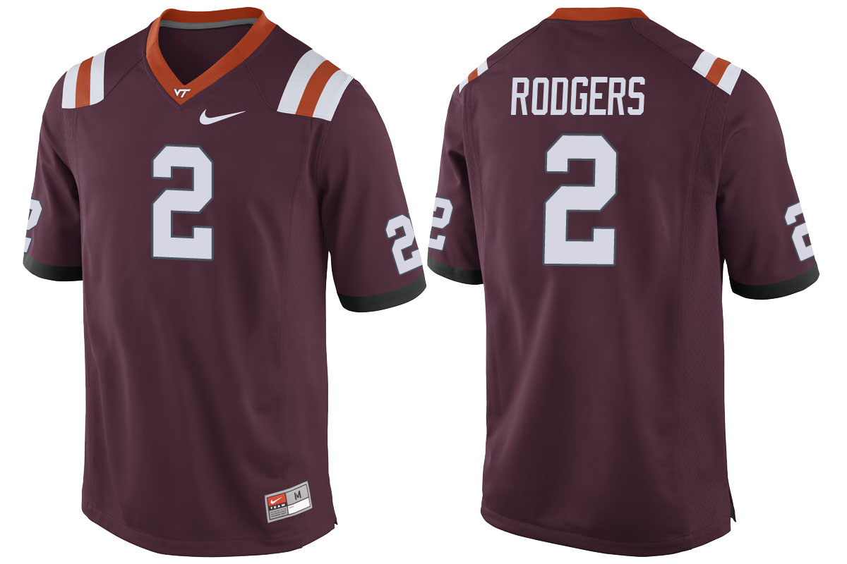 virginia tech hokies maroon tyree rodgers player performance jersey