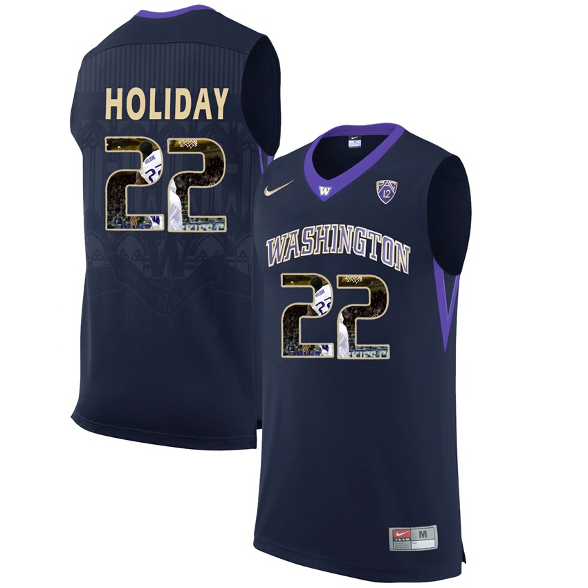 washington huskies black 22 justin holiday ncaa college basketball player portrait fashion jersey