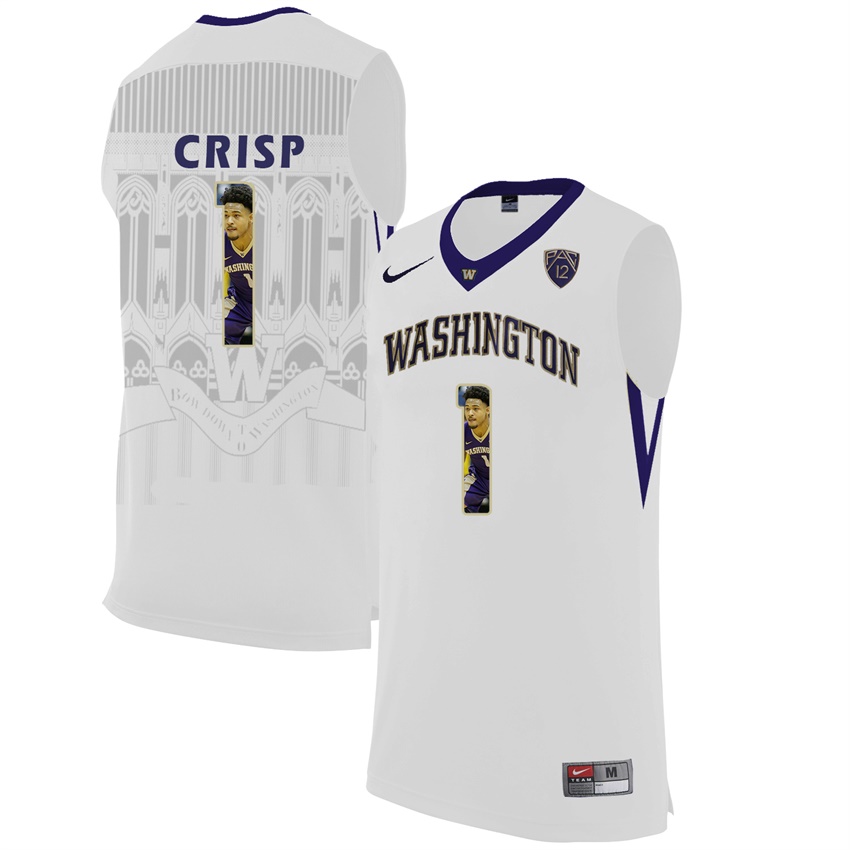 washington huskies white 1 david crisp ncaa college basketball player portrait fashion jersey