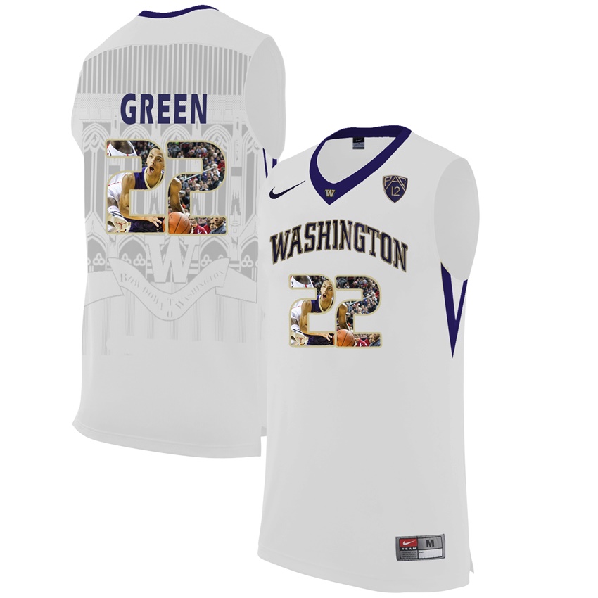 washington huskies white 22 dominic green ncaa college basketball player portrait fashion jersey