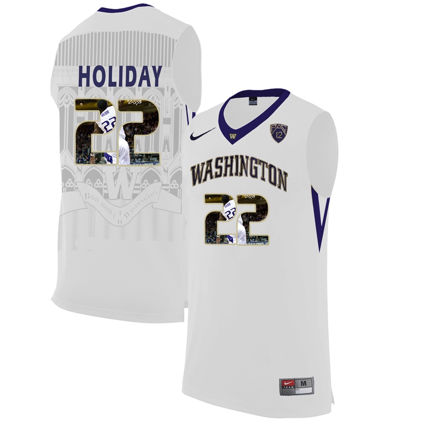 washington huskies white 22 justin holiday ncaa college basketball player portrait fashion jersey