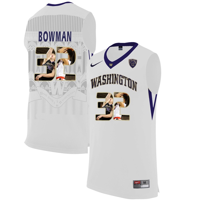 washington huskies white 32 greg bowman ncaa college basketball player portrait fashion jersey