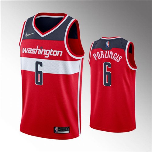 Washington Wizards Kristaps Porzingis 2022 Icon Edition Diamond Badge Red stitched Jersey #6