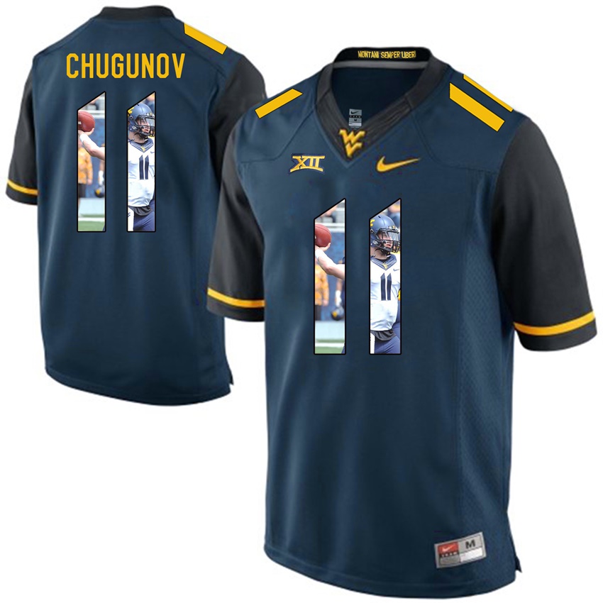 west virginia mountaineers blue chris chugunov college football player portrait jersey
