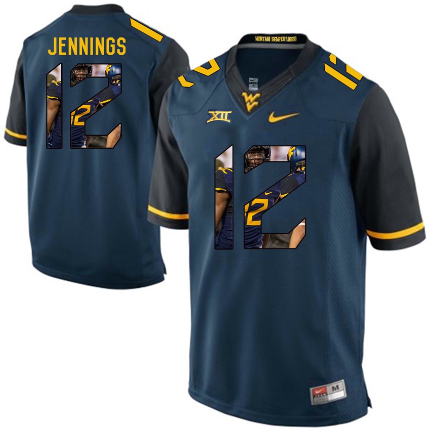 west virginia mountaineers blue gary jennings college football player portrait jersey