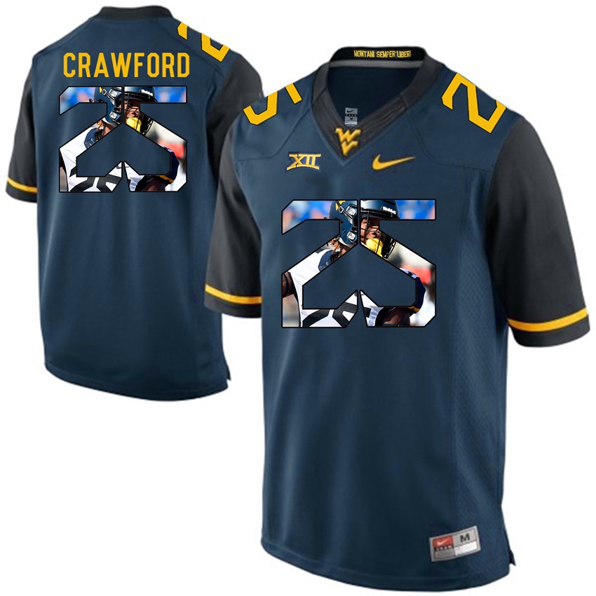 west virginia mountaineers blue justin crawford college football player portrait jersey
