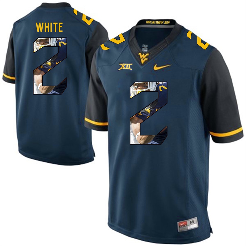 west virginia mountaineers blue ka'raun white college football player portrait jersey