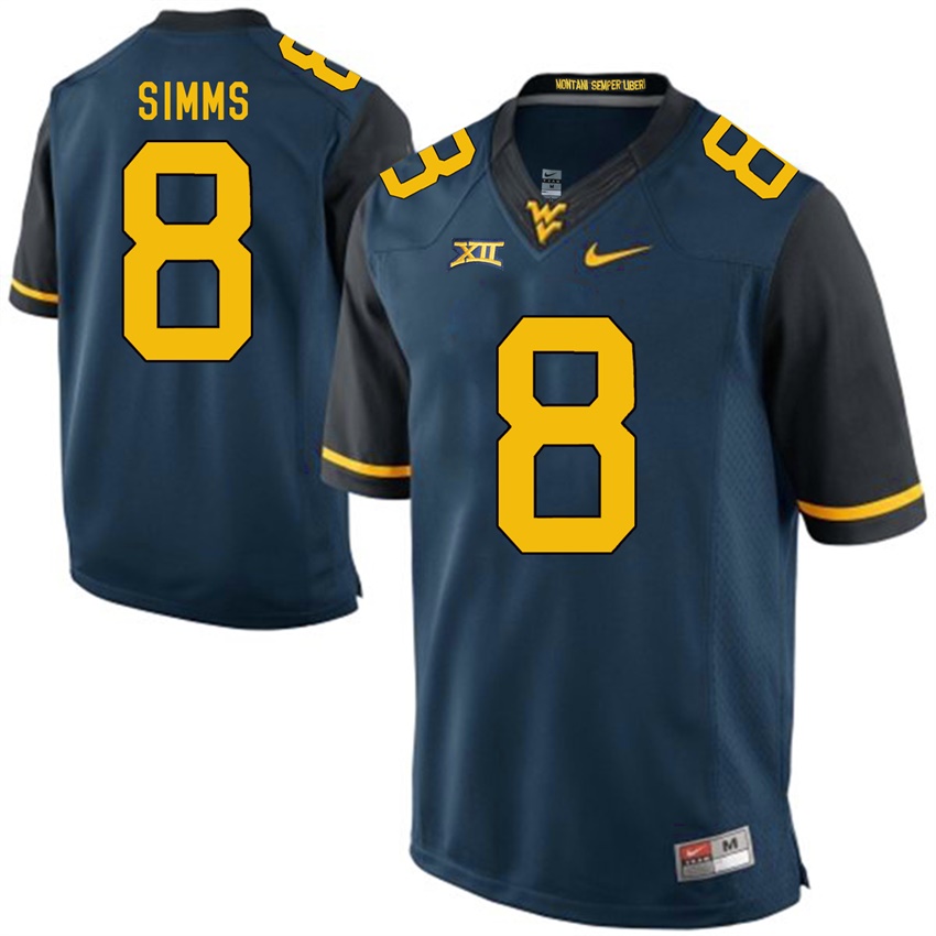 west virginia mountaineers blue marcus simms college football jersey