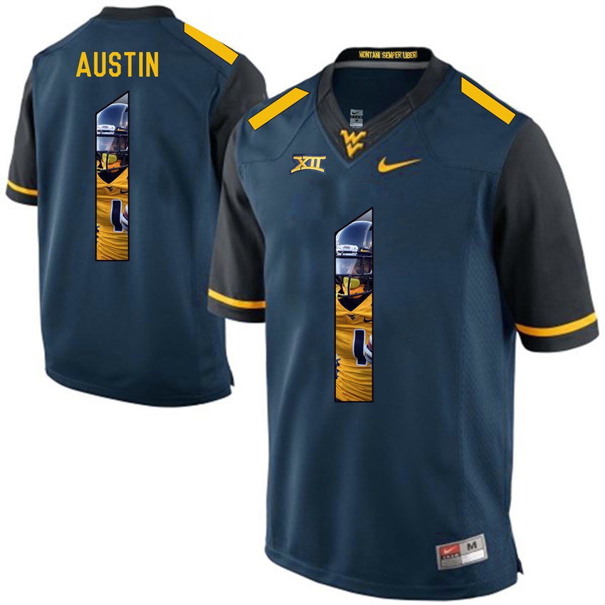west virginia mountaineers blue tavon austin college football player portrait jersey