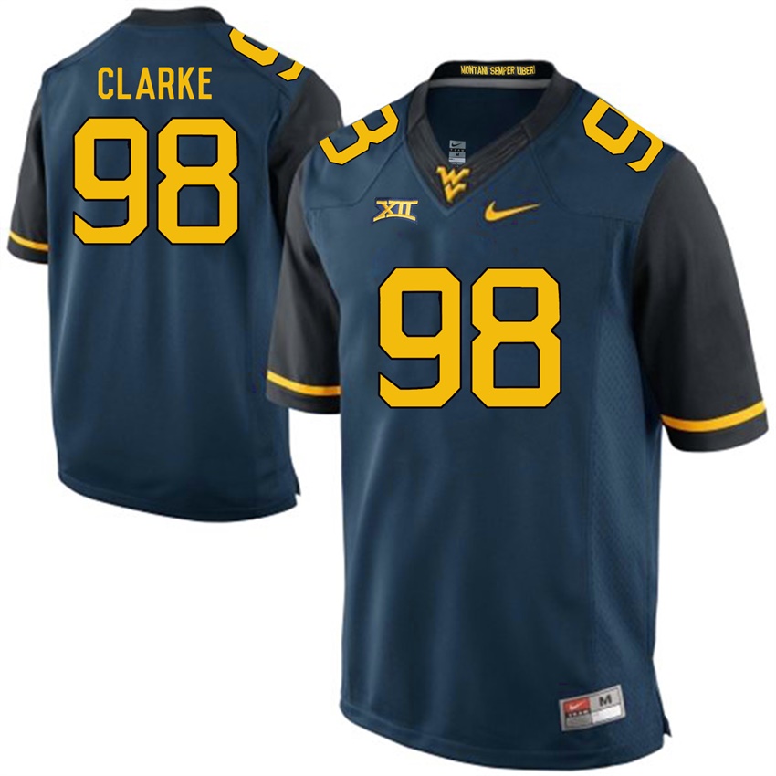 west virginia mountaineers blue will clarke college football jersey