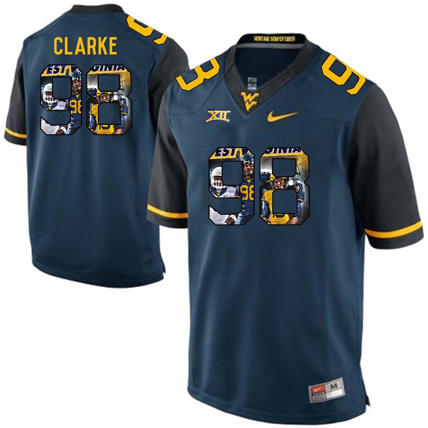 west virginia mountaineers blue will clarke college football player portrait jersey