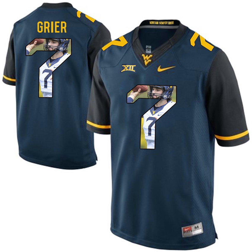 west virginia mountaineers blue will grier college football player portrait jersey