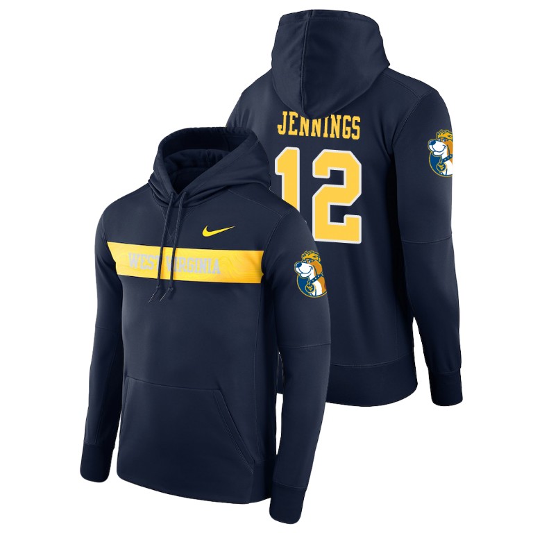 west virginia mountaineers football performance gary jennings jr. navy sideline seismic men's hoodie